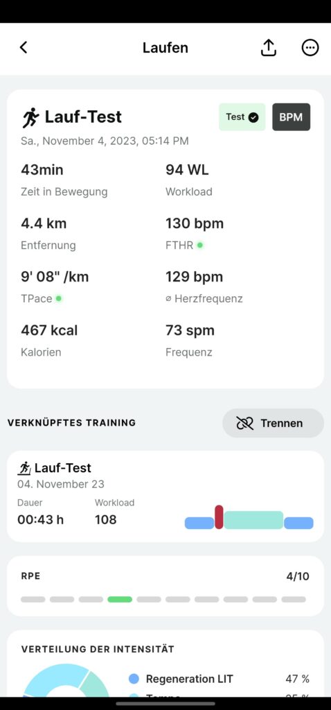 Lauftest: Screenshot (1) aus der enduco-App