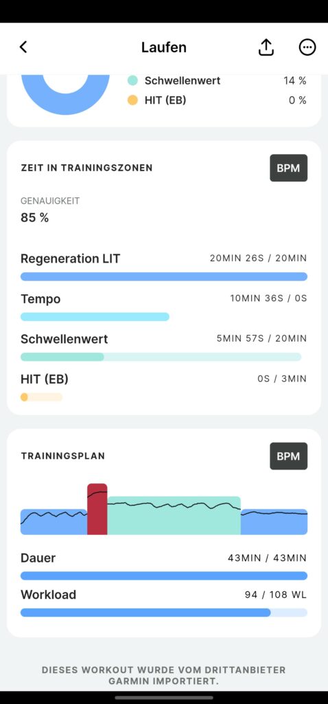 Lauftest: Screenshot (2) aus der enduco-App